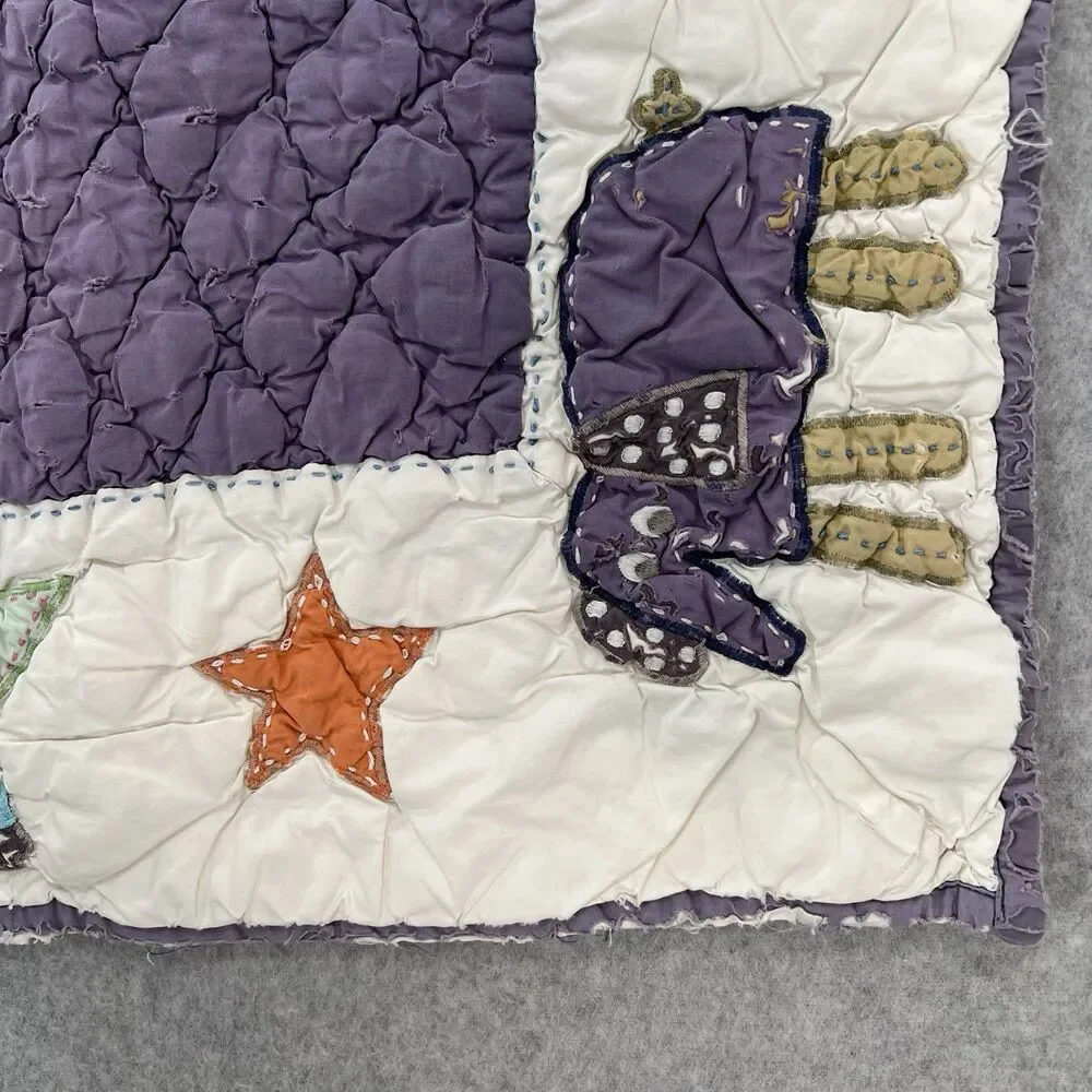 Vintage Garnet Hill Baby Crib Quilt Animals tattered distressed 31x39
